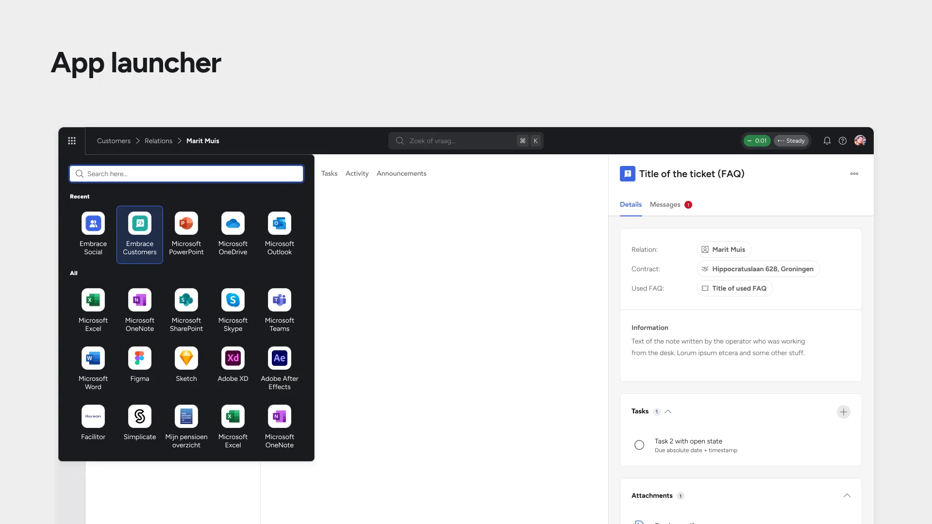 App launcher integration in the topbar