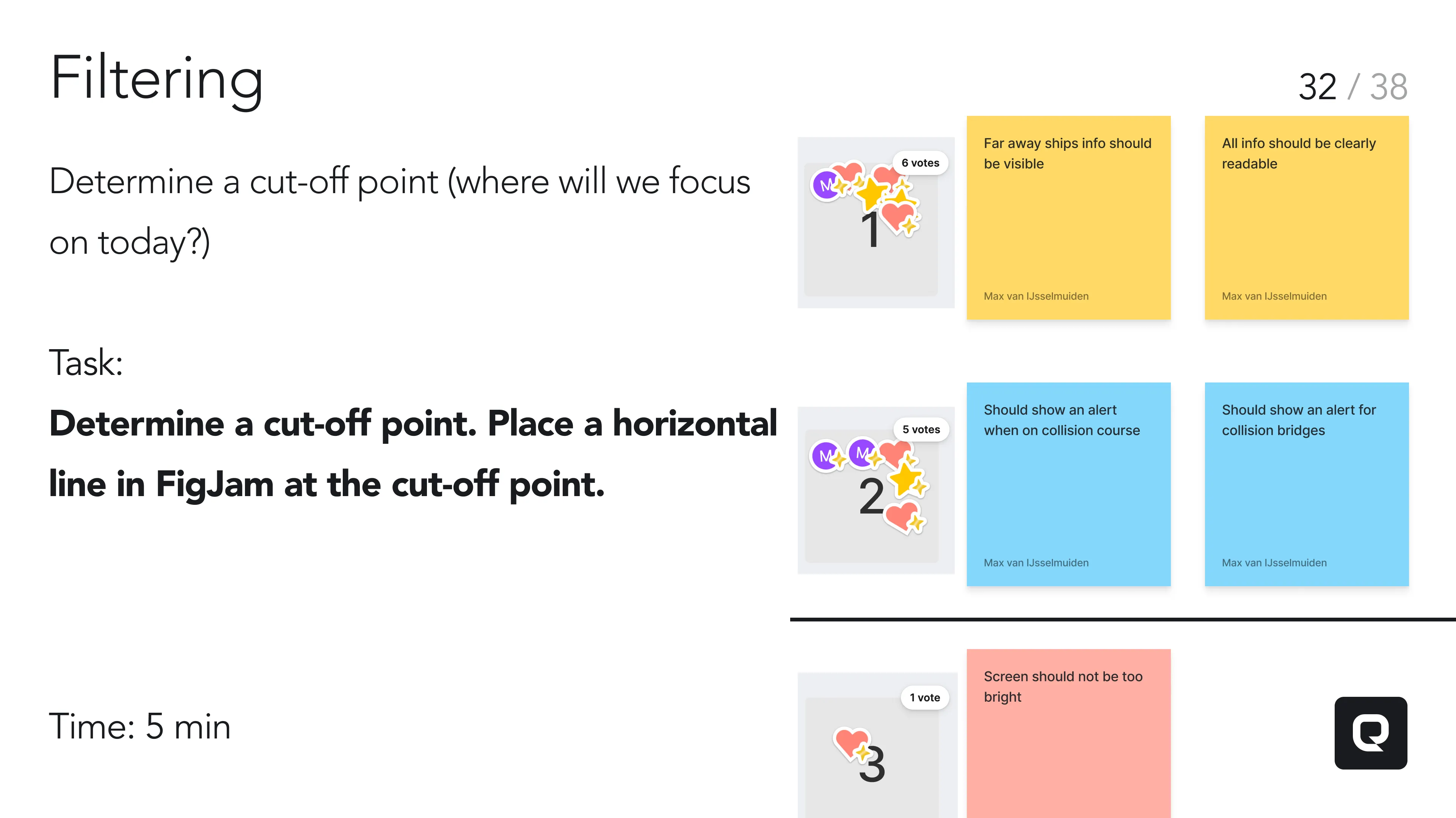 Filtering exercise with prioritisation line